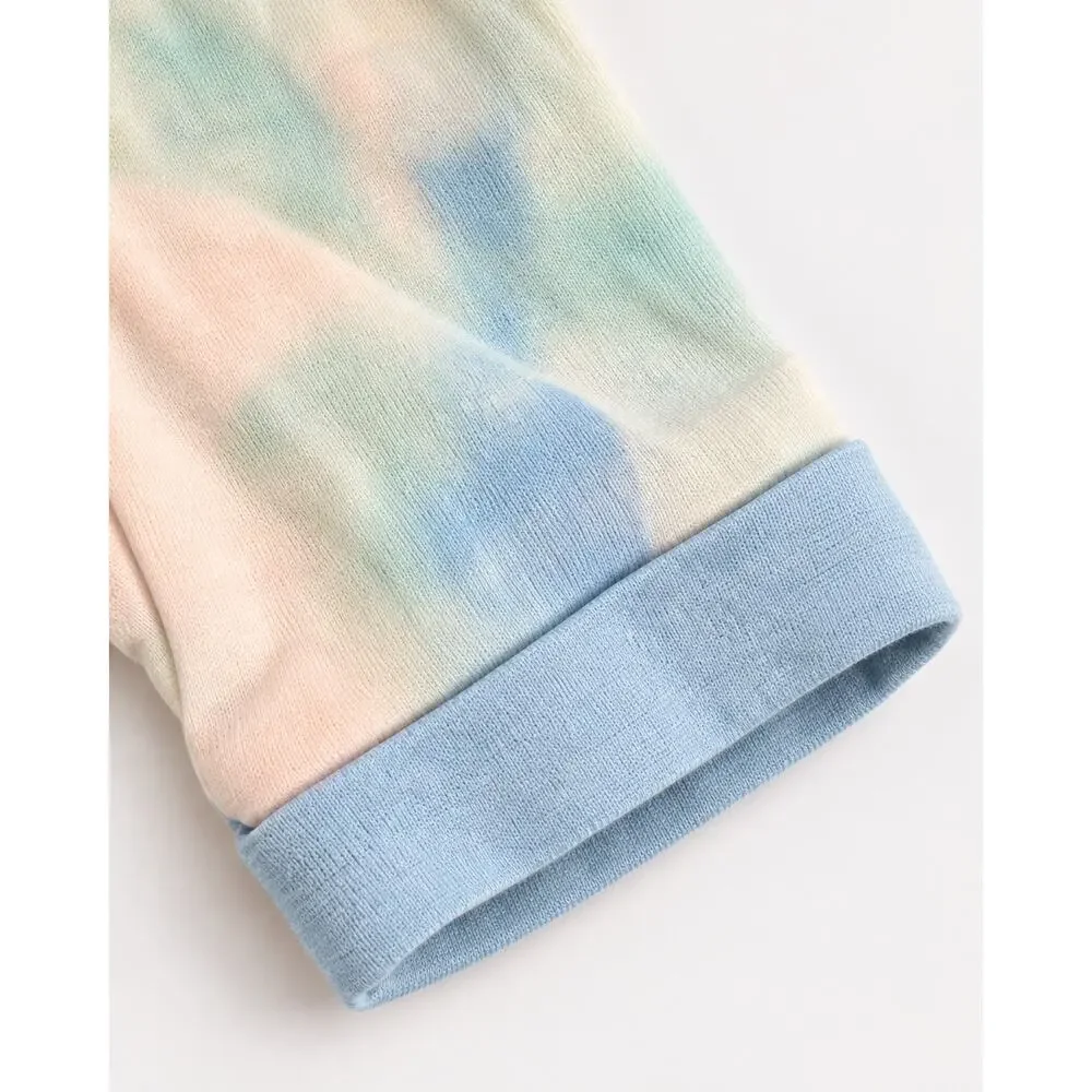 Little Sleepies 2T short sleeve zip romper in a pastel tie-dye print.